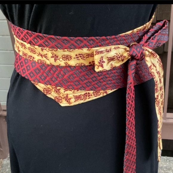 Blue red safari giraffe animals obi style upcycled wrap silk ties belt OS - Picture 13 of 15